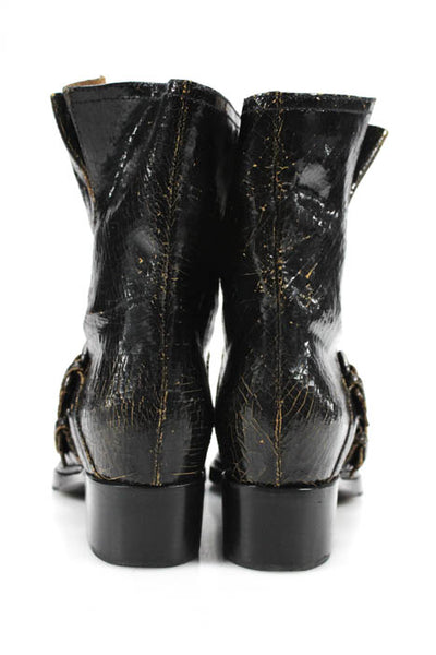 Miu Miu Womens Boots Size 41 11 Black Beige Textured Leather Round Toe