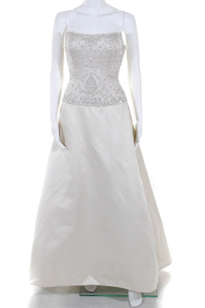 Candice Solomon Couture Womens Wedding Gown Size 4 Ivory Handbeaded Silk Custom