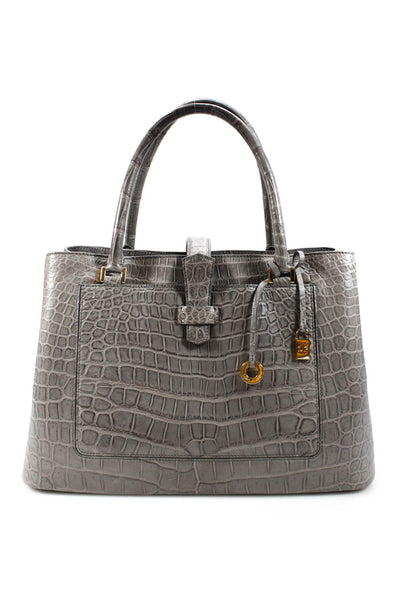 Loro Piana Gray Crocodile Bellevue Tote Handbag Dual Rolled Handles