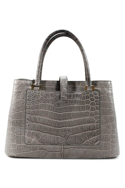 Loro Piana Gray Crocodile Bellevue Tote Handbag Dual Rolled Handles