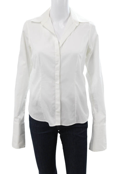 Thomas Pink Women White Cotton Collared Long Sleeve Button-Up Blouse Size S
