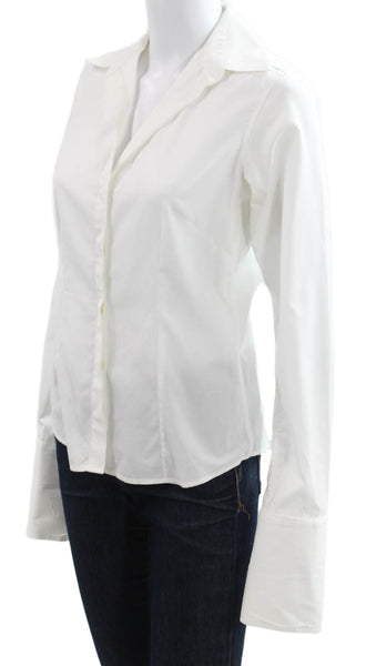 Thomas Pink Women White Cotton Collared Long Sleeve Button-Up Blouse Size S