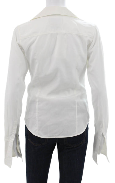 Thomas Pink Women White Cotton Collared Long Sleeve Button-Up Blouse Size S