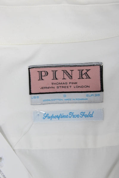 Thomas Pink Women White Cotton Collared Long Sleeve Button-Up Blouse Size S