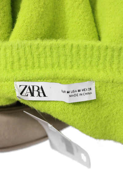 Zara Women Pullover Sweater Green Crew Neck Long Sleeve Nylon Blend Size M