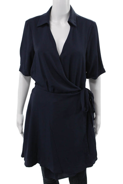 Vince Camuto Women Wrap Dress Blue Collared Tie Short Sleeve Size M