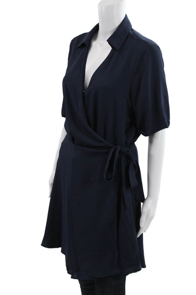 Vince Camuto Women Wrap Dress Blue Collared Tie Short Sleeve Size M