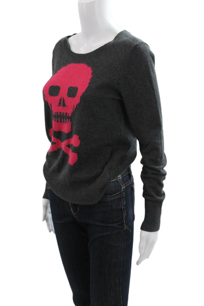 Halogen Women Gray Cotton Skull Pullover Sweater Long Sleeve Round Neck Size S