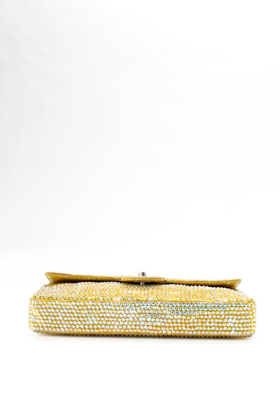 Chanel Strass Chocolate Bar E/W Flap Shoulder Handbag LTDE821 Yellow Size Small