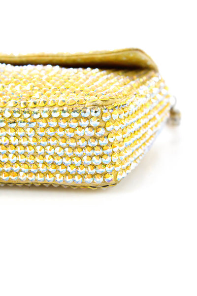 Chanel Strass Chocolate Bar E/W Flap Shoulder Handbag LTDE821 Yellow Size Small
