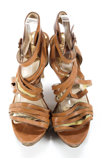 Vince Camuto Womens Strappy Leather Sandals Beige Leather Size 8