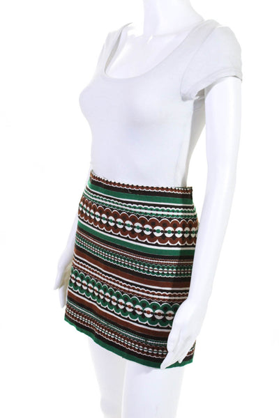 Milly Womens Mini Skirt Green Brown White Striped Cotton Size 12