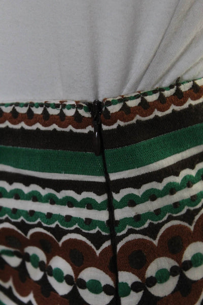 Milly Womens Mini Skirt Green Brown White Striped Cotton Size 12