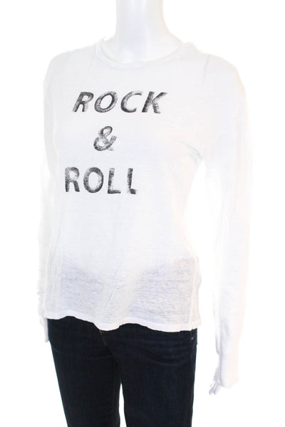 Zadig & Voltaire Womens Long Sleeve Graphic Tee Shirt White Black Size Small