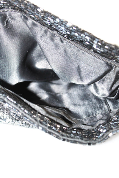 Club Monaco Womens Fold-Over Flap Metallic Beaded Clutch Handbag Silver