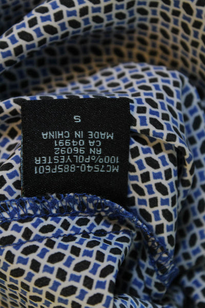 Cynthia Rowley Womens Button Down Shirt Top Blue White Black Geometric Size S