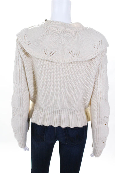RED Valentino Womens Ecru Ruffle Sweater Wool Ivory Size Extra Large 10686157