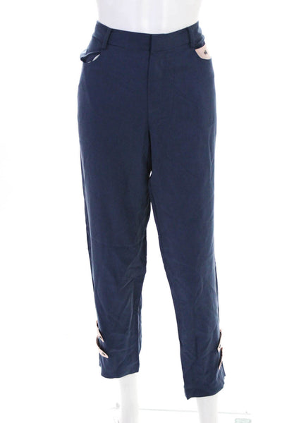 W By WenJun Womens Blue Pink Stripe Star Shaped Rivet High Rise Pants Size Large
