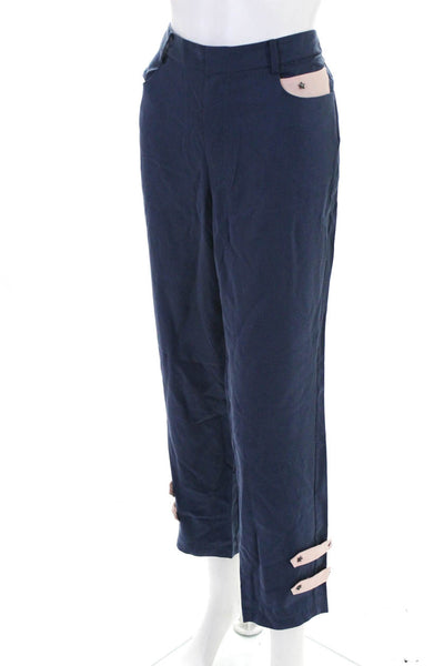 W By WenJun Womens Blue Pink Stripe Star Shaped Rivet High Rise Pants Size Large