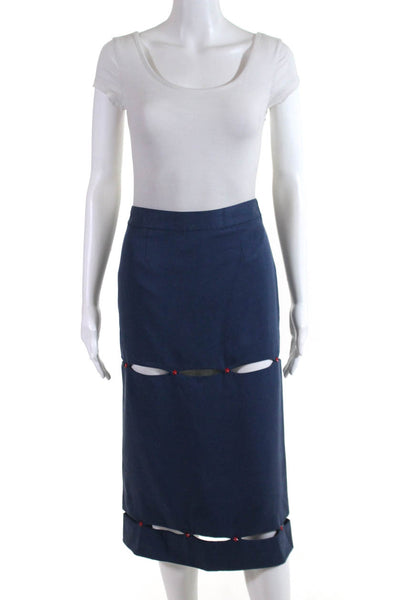 W By WenJun Womens Cutout Star Rivet Pencil Skirt Blue Red Size Extra Small