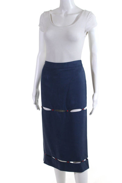 W By WenJun Womens Cutout Star Rivet Pencil Skirt Blue Red Size Extra Small