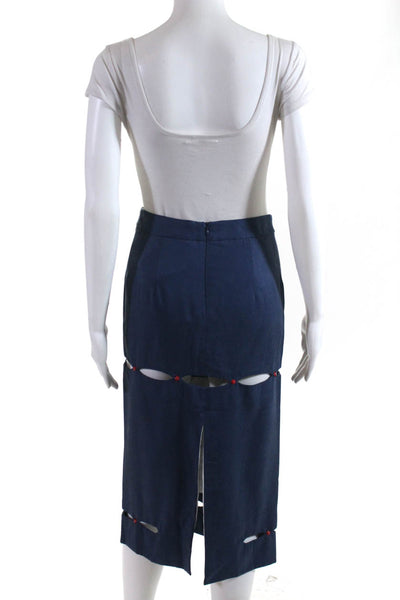 W By WenJun Womens Cutout Star Rivet Pencil Skirt Blue Red Size Extra Small
