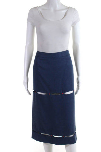 W By WenJun Womens Cutout Star Rivet Pencil Skirt Blue Red Size Small