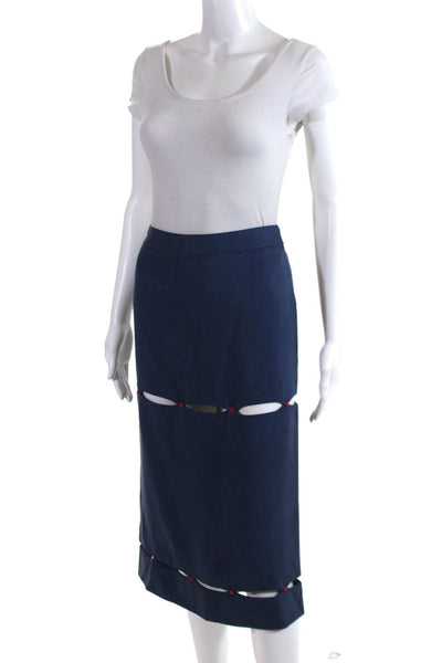 W By WenJun Womens Cutout Star Rivet Pencil Skirt Blue Red Size Small