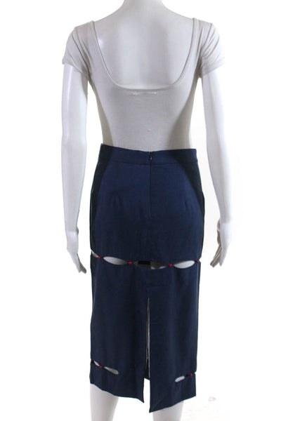 W By WenJun Womens Cutout Star Rivet Pencil Skirt Blue Red Size Small