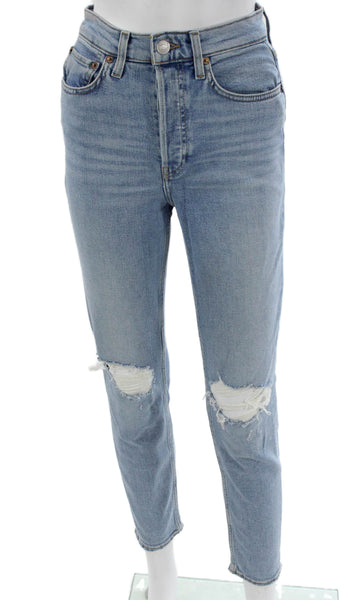 Re/Done Womens Tapered Jeans Blue Button Mid Rise Size 25