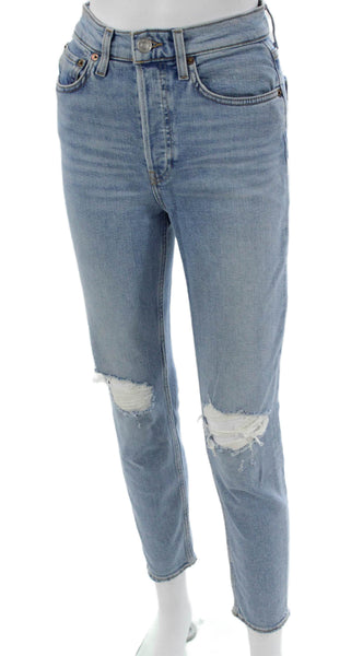 Re/Done Womens Tapered Jeans Blue Button Mid Rise Size 25