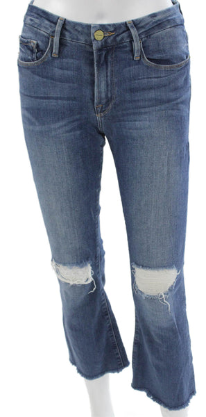 Frame Womens Cropped Jeans Mid Rise Blue Button Cotton Blend Size 25