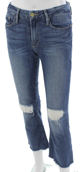 Frame Womens Cropped Jeans Mid Rise Blue Button Cotton Blend Size 25