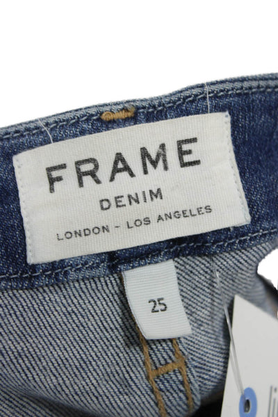 Frame Womens Cropped Jeans Mid Rise Blue Button Cotton Blend Size 25