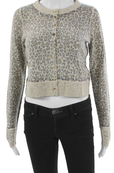 Free People Womens Beige Wool Animal Print Cardigan Long Sleeve Size XS