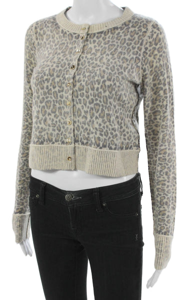 Free People Womens Beige Wool Animal Print Cardigan Long Sleeve Size XS