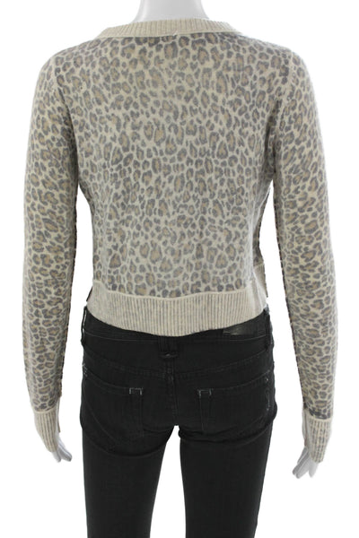 Free People Womens Beige Wool Animal Print Cardigan Long Sleeve Size XS