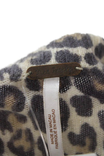 Free People Womens Beige Wool Animal Print Cardigan Long Sleeve Size XS