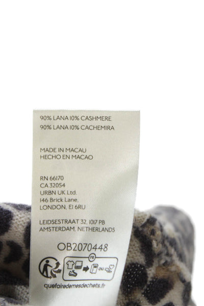 Free People Womens Beige Wool Animal Print Cardigan Long Sleeve Size XS