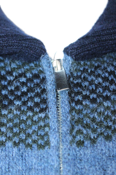 Zara Womens Plaid Collared Full Zip Sweater Blue Acrylic Long Sleeve Size S