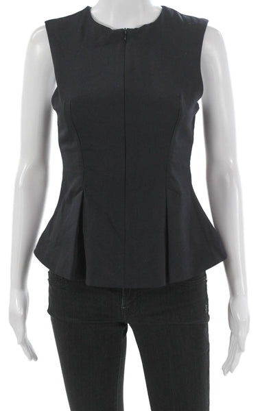 Zara Women Peplum Blouse Sleeveless Round Neck Black Zip Polyester Size S