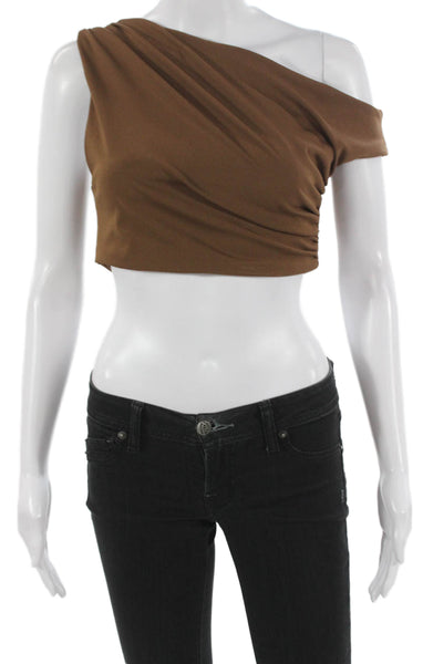 Zara Women Cropped One Shoulder Tank Brown Polyester Sleeveless Size M