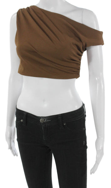 Zara Women Cropped One Shoulder Tank Brown Polyester Sleeveless Size M