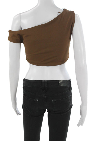 Zara Women Cropped One Shoulder Tank Brown Polyester Sleeveless Size M