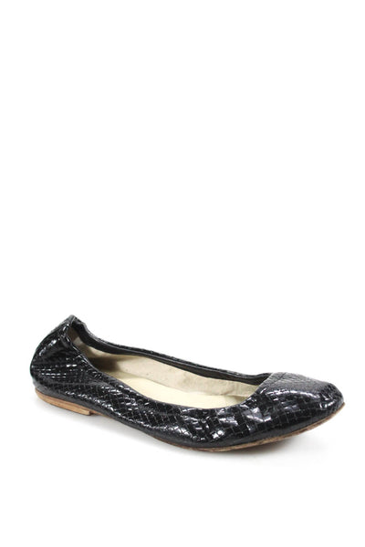 Anniel Womens Slip On Embossed Ballet Flats Black Leather Size 40