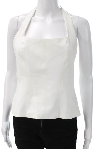 Zara Women Basic Halter Tank Sleeveless White Polyester Zip Size L