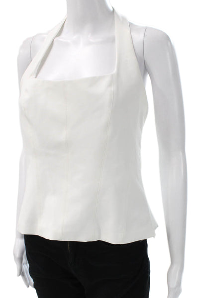 Zara Women Basic Halter Tank Sleeveless White Polyester Zip Size L