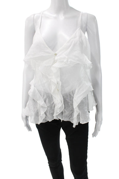 Zara Women Camisole White V-Neck Liocell Button Sleeveless Size M