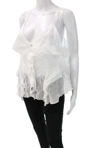 Zara Women Camisole White V-Neck Liocell Button Sleeveless Size M