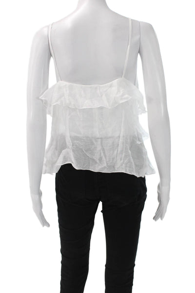 Zara Women Camisole White V-Neck Liocell Button Sleeveless Size M